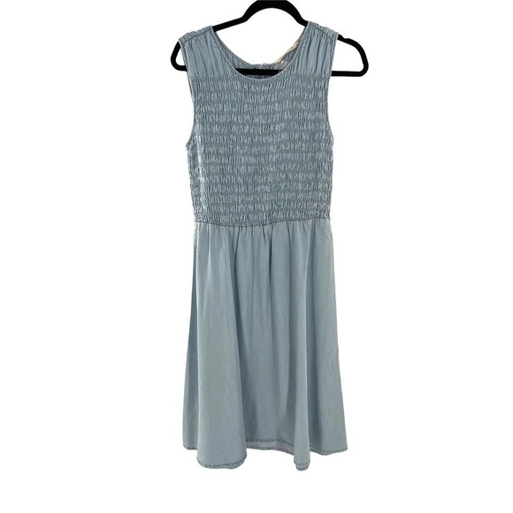 NEW SOFT SURROUNDINGS WASHED DENIM SMOCKED SLEEVELESS DRESS - Picture 9 of 9